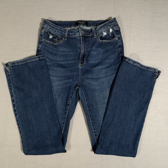 Judy Blue Jeans Women Blue 13/31 Slim Bootcut Distress JB88290-L Split Hem - Picture 1 of 11